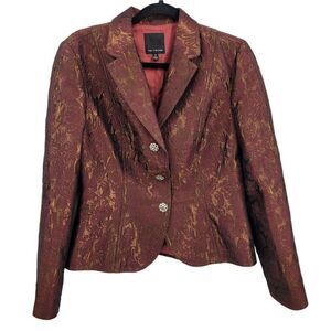 Y2K The Limited Blazer Smoking Jacket Jacquard Brocade Floral Metallic Maroon 10